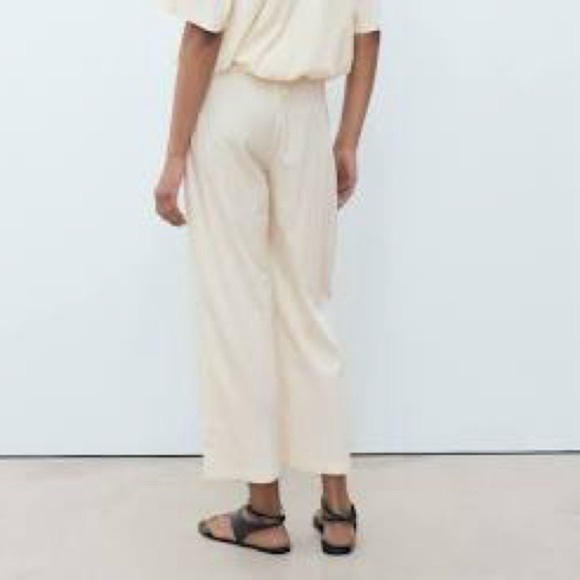 MNG Cream Wide Leg Crop Pants SZ S Viscose flat front pull on summer casual GUC - Picture 1 of 6